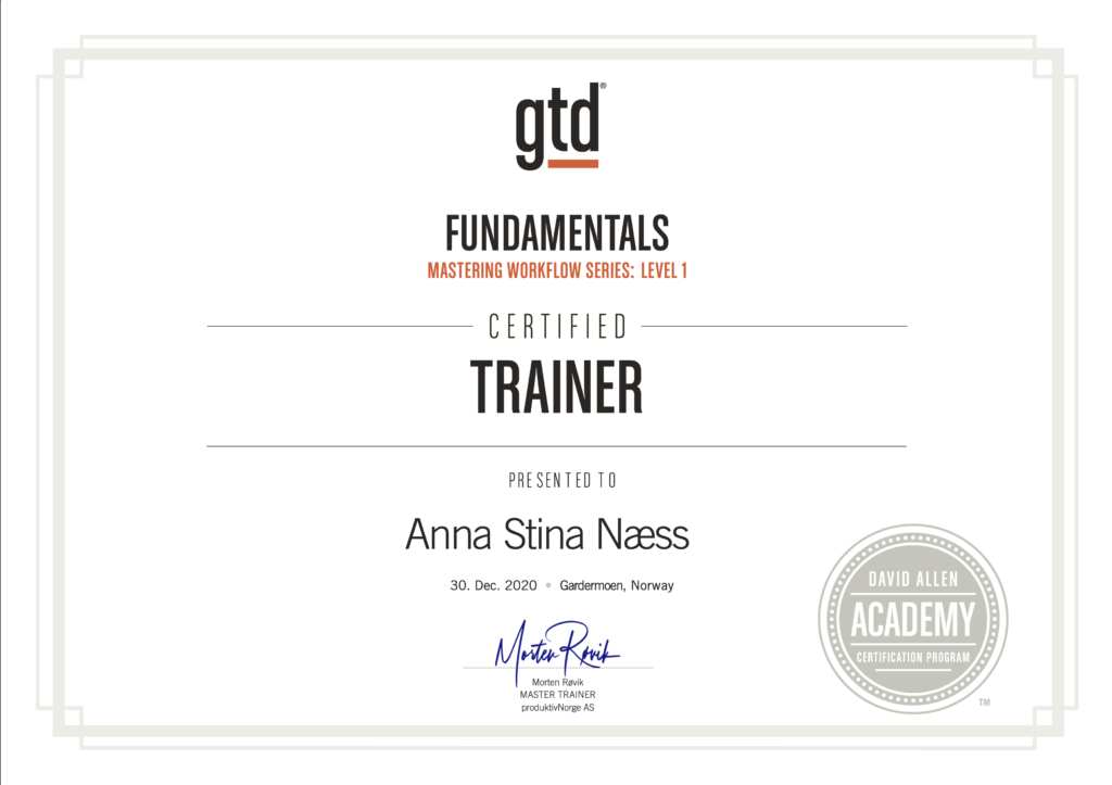 Certified GTD Trainer - Anna Stina Næss